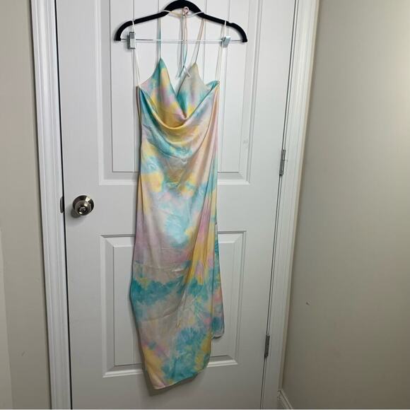 Zara pastel tie dye satin rainbow ruched ruched midi dress blogger size XS - Picture 8 of 11